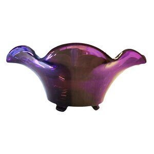 Amethyst Art Glass Ruffled, Footed Hand-Blown Bowl/Console Unsigned 11.5" OOAK